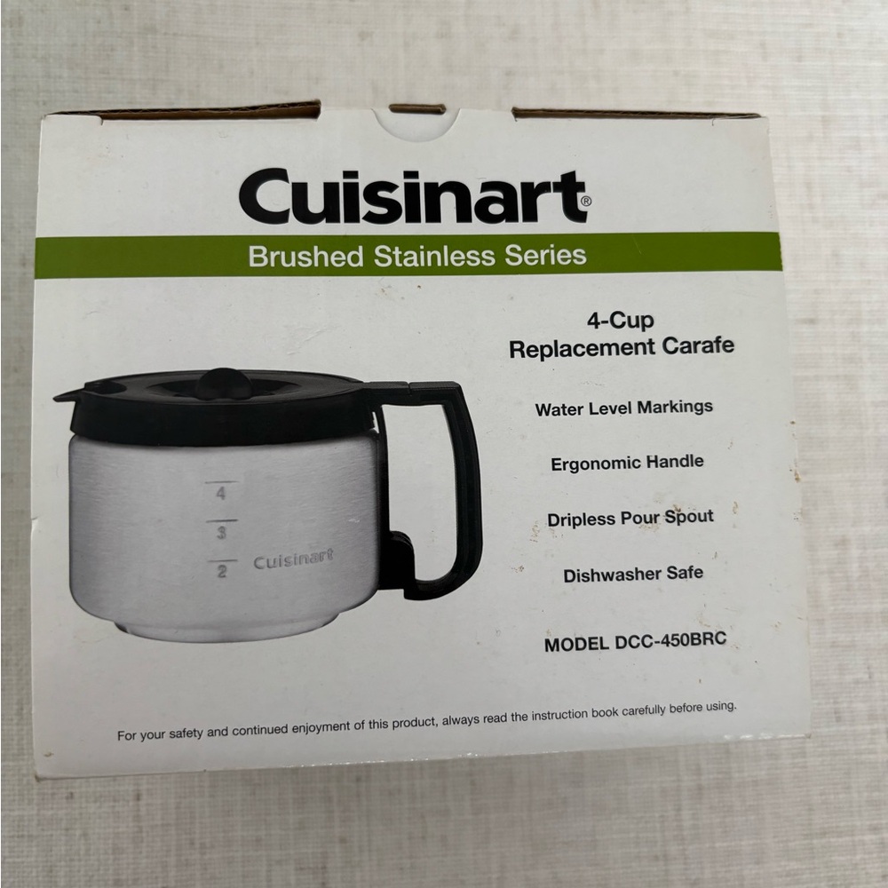 Cuisinart Brushed Stainless Steel Carafe with Black Handle 4 cup Coffee, tea
